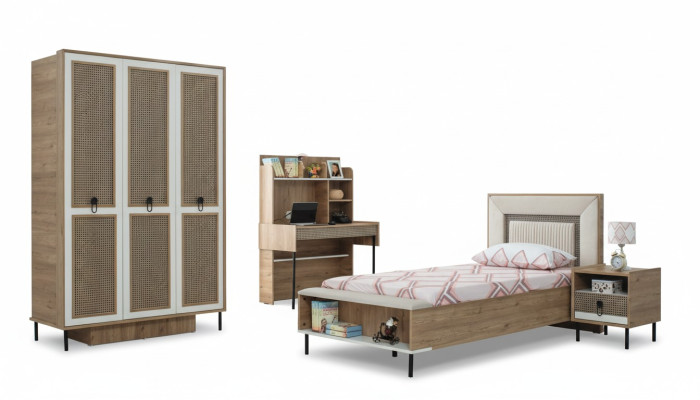 Mobili per bambini Set camera da letto per bambini Letto Lettino Marrone Legno Set 4 pezzi