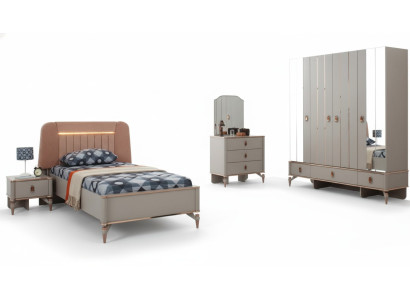 Letto per bambini Mobili per bambini Letto per bambini Set completo in legno beige 5 pezzi Moderno