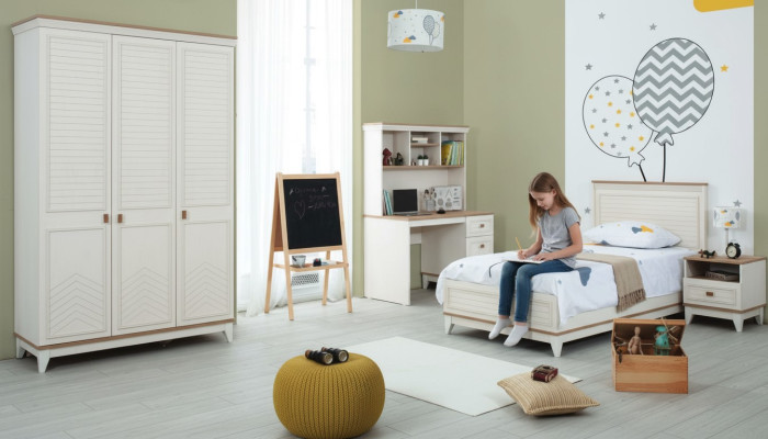 Camera da letto Set Letto per bambini Bianco Legno Set 4 pezzi Letto Moderno