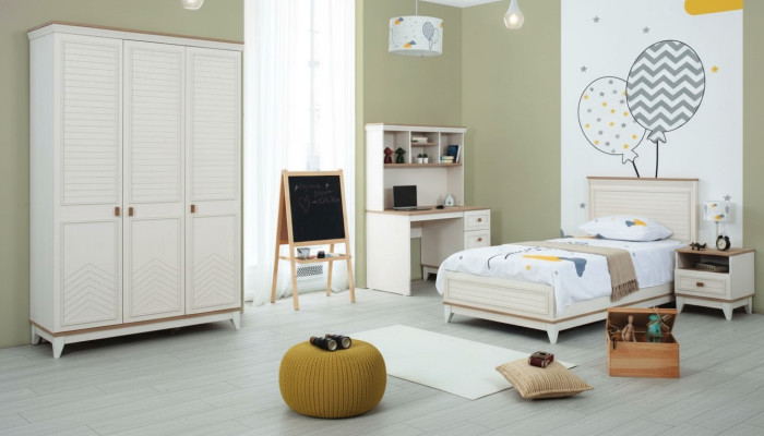 Camera da letto Set Letto per bambini Bianco Legno Set 4 pezzi Letto Moderno