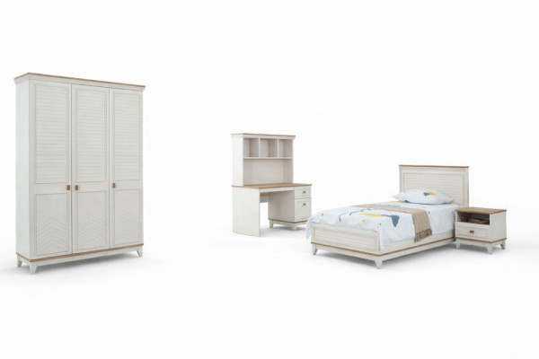 Camera da letto Set Letto per bambini Bianco Legno Set 4 pezzi Letto Moderno