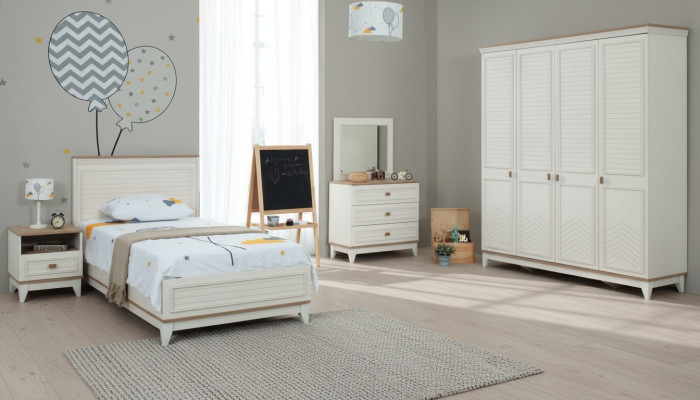 Completo Letto Giovanile Mobili per Bambini Letto per Bambini Bianco Legno Set 5 pezzi Comò