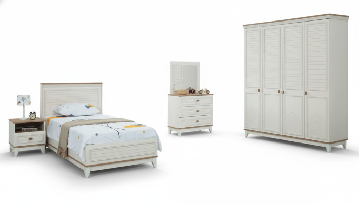 Completo Letto Giovanile Mobili per Bambini Letto per Bambini Bianco Legno Set 5 pezzi Comò