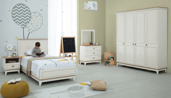 Garnitura camera dei bambini Letto Lettino Mobili per bambini Bianco Legno Set 5 pezzi