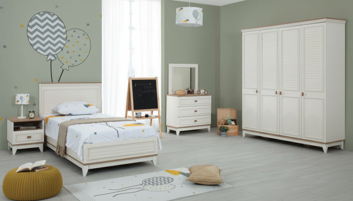 Garnitura camera dei bambini Letto Lettino Mobili per bambini Bianco Legno Set 5 pezzi