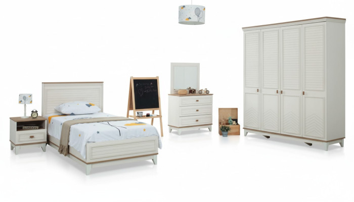Garnitura camera dei bambini Letto Lettino Mobili per bambini Bianco Legno Set 5 pezzi