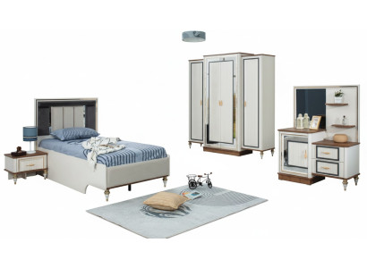 Set camera da letto Letto per ragazzi Letto per bambini Bianco Legno Set 5 pezzi Letto Moderno