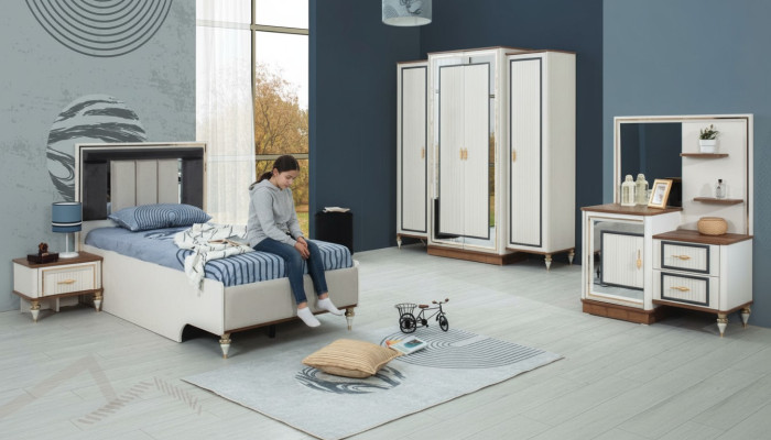 Impostare camera da letto per bambini Letto per bambini Mobili per bambini Bianco Legno 5 pezzi