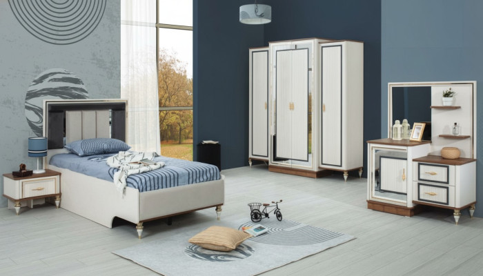 Impostare camera da letto per bambini Letto per bambini Mobili per bambini Bianco Legno 5 pezzi