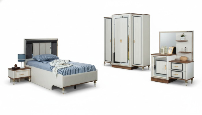 Impostare camera da letto per bambini Letto per bambini Mobili per bambini Bianco Legno 5 pezzi