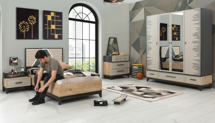 Garnitura camera dei bambini Letto Bambino Letto Marrone Legno Set Letto per Ragazzi 5 pezzi