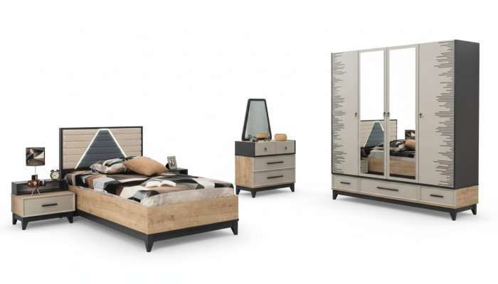 Garnitura camera dei bambini Letto Bambino Letto Marrone Legno Set Letto per Ragazzi 5 pezzi