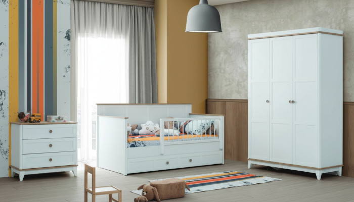 Recinto per bambini Lettino per bambini Set di biancheria da letto Biancheria da letto Bianco Legno Set 3 pezzi