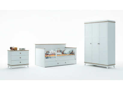 Recinto per bambini Lettino per bambini Set di biancheria da letto Biancheria da letto Bianco Legno Set 3 pezzi