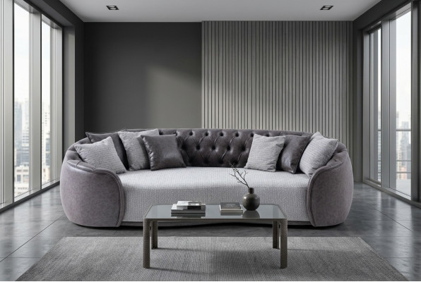 Eleganza senza tempo Chesterfield divano a tre posti 3 sedute grigio divano in tessuto divano imbottito in tessuto