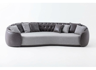 Divano Chesterfield a quattro posti in stoffa grigia, divano in tessuto a quattro posti.