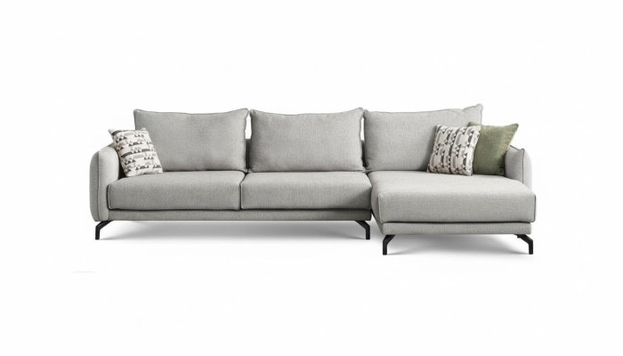 Divano a L angolare Moderno in Tessuto Grigio.