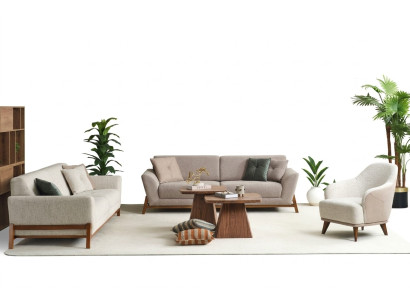 Divano a tre posti, poltrona e divano in tessuto beige, set di divani in tessuto da 4 pezzi 3+3+1+1.