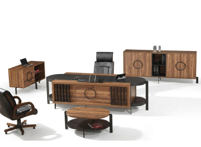 Lusso completo scrivania da ufficio set tavolo marrone in legno 4 pezzi.