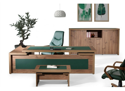 Tavolo da ufficio angolare completo in legno marrone di lusso, set di 3 pezzi.