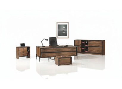 Mobili da ufficio - Set scrivania da ufficio in legno marrone 4 pezzi.