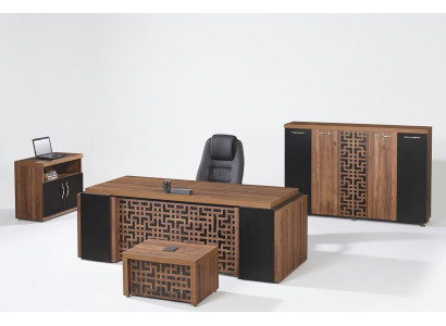 Ufficio completo Mobili per ufficio Scrivania Ufficio Tavolo da ufficio Set 4 pezzi Legno Marrone
