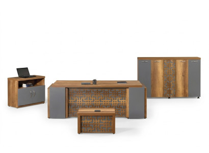 Tavolo da ufficio Mobili da ufficio Ufficio completo Set scrivania in legno marrone 4 pezzi Ufficio