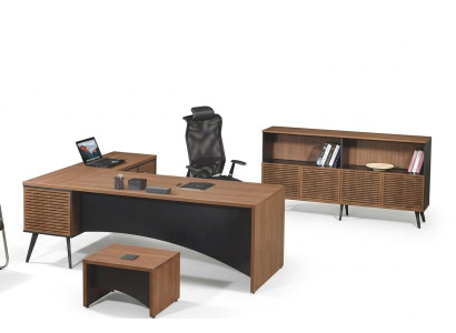 Mobili per ufficio da studio Scrivania ad angolo Completo 3 pezzi Legno Marrone Mobili da ufficio