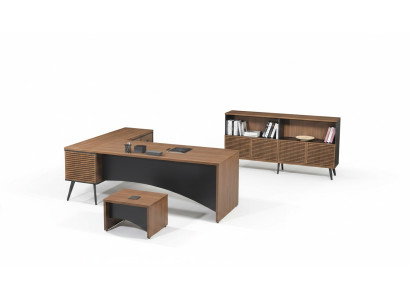 Mobili per ufficio completi Tavolo da scrivania ad angolo in legno marrone 3 pz Mobili per ufficio
