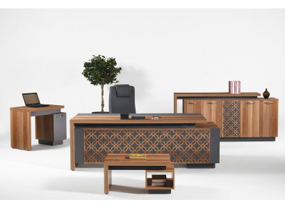 Tavolo da ufficio, mobili per ufficio, ufficio completo, set scrivania 4 pezzi legno marrone ufficio