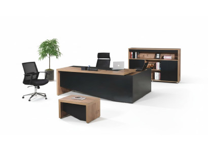 Mobili per ufficio Composizione scrivania ad angolo completa 3 pezzi Legno Nero Mobili per ufficio