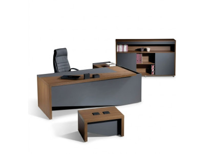 Scrivania d'angolo per ufficio, Set completo scrivania per ufficio 3 pezzi in legno, mobili per ufficio grigi.