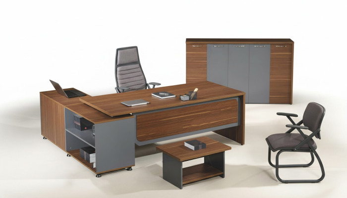 Gruppo scrivania d'angolo Set completo di scrivania 3 pezzi Arredamento per ufficio in legno Marrone