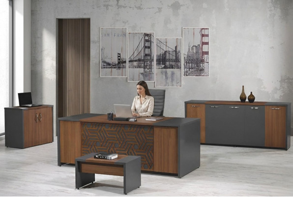 Ufficio completo Scrivania mobile per ufficio Scrivania Set 4 pezzi Legno Marrone Ufficio