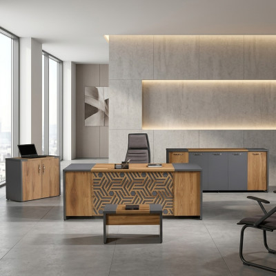 Ufficio completo Mobili per ufficio Scrivania Ufficio Tavolo da ufficio Set 4 pezzi Legno Marrone