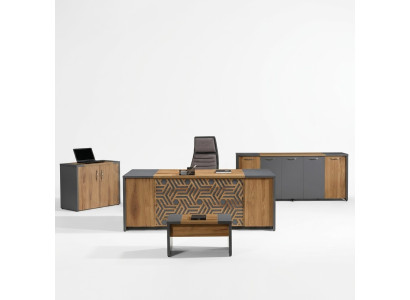 Ufficio completo Mobili per ufficio Scrivania Ufficio Tavolo da ufficio Set 4 pezzi Legno Marrone