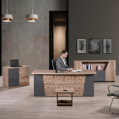 Ufficio completo Mobili per ufficio Scrivania Ufficio Tavolo da scrivania Set 4 pezzi Legno Marrone