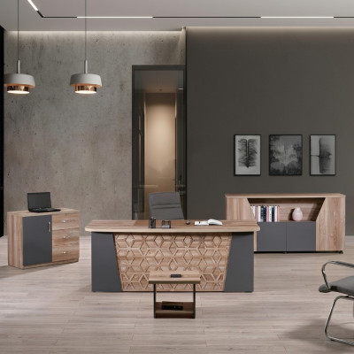 Ufficio completo Mobili per ufficio Scrivania Ufficio Tavolo da scrivania Set 4 pezzi Legno Marrone