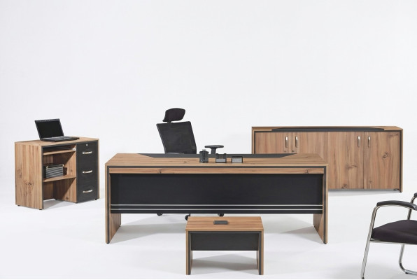 Mobili da ufficio Mobili per lo studio Scrivania Set 4 pezzi Legno Nero Tavolo