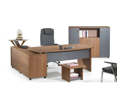 Gruppo ufficio Scrivania ad angolo Mobili da studio Armadio 3 pezzi Legno Marrone