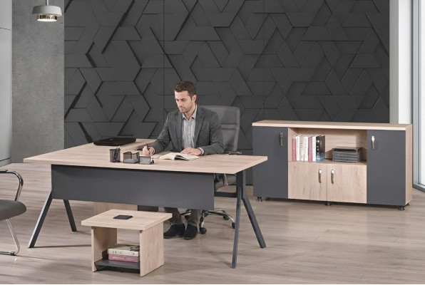 Ufficio completo Mobili per ufficio Scrivania d'angolo Scrivania da ufficio Set da ufficio 3 pezzi Legno Grigio