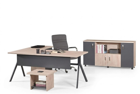 Ufficio completo Mobili per ufficio Scrivania d'angolo Scrivania da ufficio Set da ufficio 3 pezzi Legno Grigio