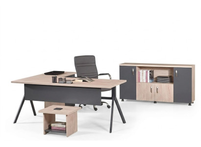 Ufficio completo Mobili per ufficio Scrivania d'angolo Scrivania da ufficio Set da ufficio 3 pezzi Legno Grigio