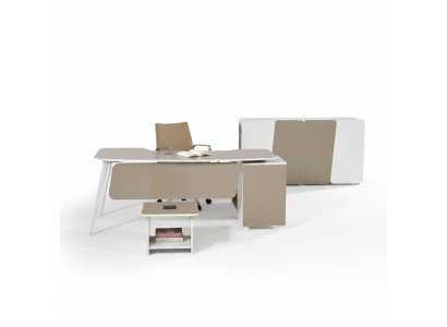 Ufficio completo, mobili per ufficio, scrivania, scrivania per ufficio, set 3 pezzi in legno beige.