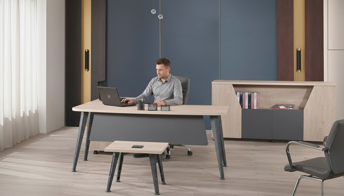 Tavolo d'angolo scrivania da lavoro Ufficio completo Mobili da ufficio 3 pezzi Set in legno Grigio