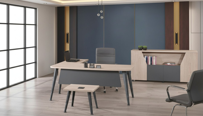 Tavolo d'angolo scrivania da lavoro Ufficio completo Mobili da ufficio 3 pezzi Set in legno Grigio