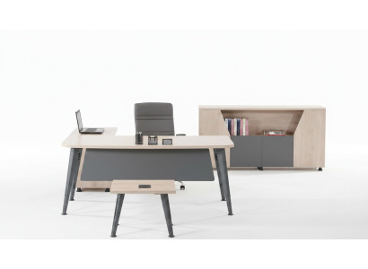 Tavolo d'angolo scrivania da lavoro Ufficio completo Mobili da ufficio 3 pezzi Set in legno Grigio