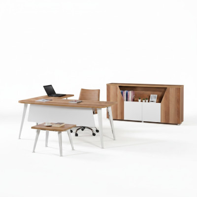 Mobili per ufficio bianchi Set 3 pezzi Scrivania ad angolo Ufficio completo Armadio in legno Gruppo