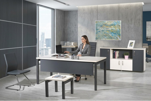 Ufficio completo Tavolo scrivania d'angolo Mobili per ufficio 3 pezzi Set in legno Grigio Mobili per computer