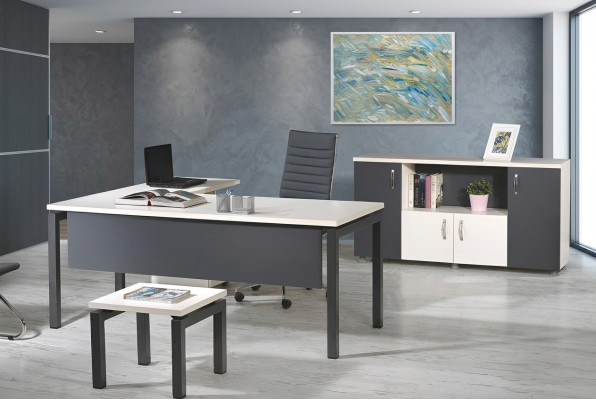 Ufficio completo Tavolo scrivania d'angolo Mobili per ufficio 3 pezzi Set in legno Grigio Mobili per computer